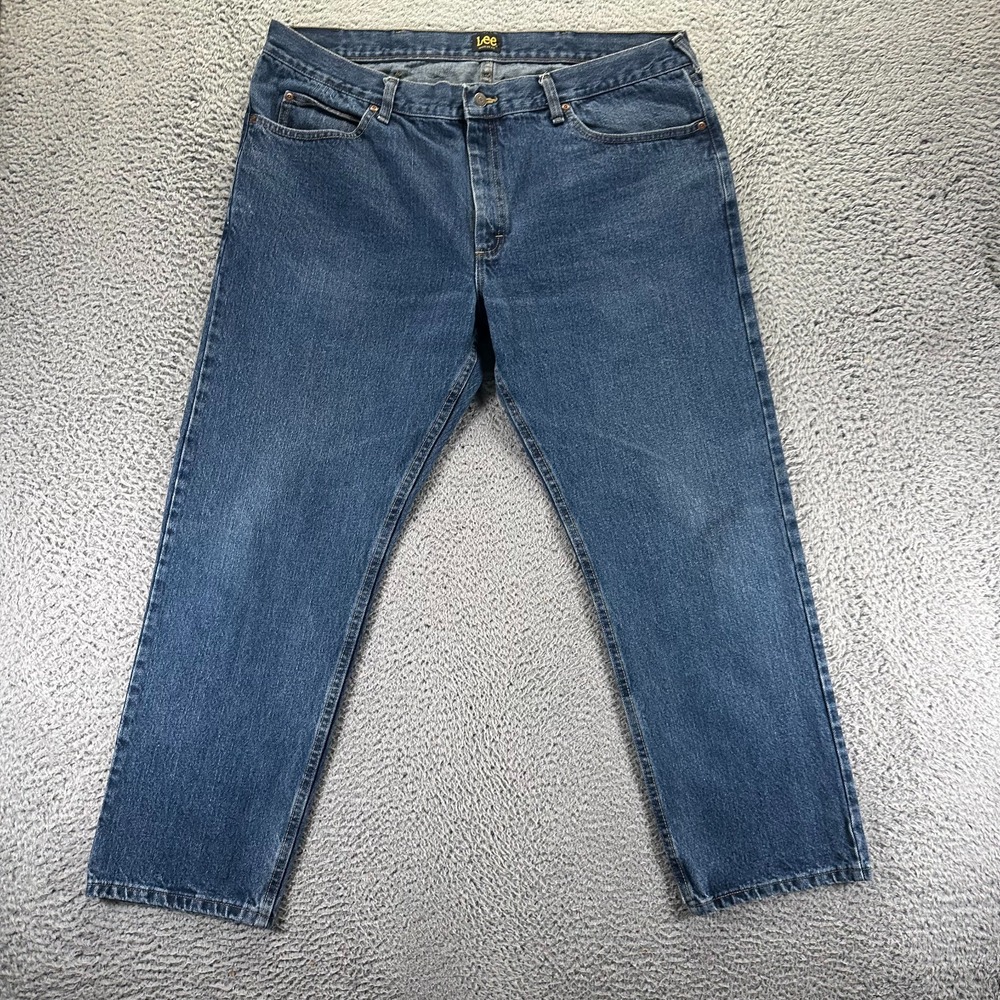 Lee Jeans Men 42x30 Blue Cotton Denim Straight Leg Travel Workwear Utility Faded